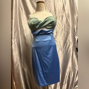 Oh Polly Green and Blue Strapless Dress